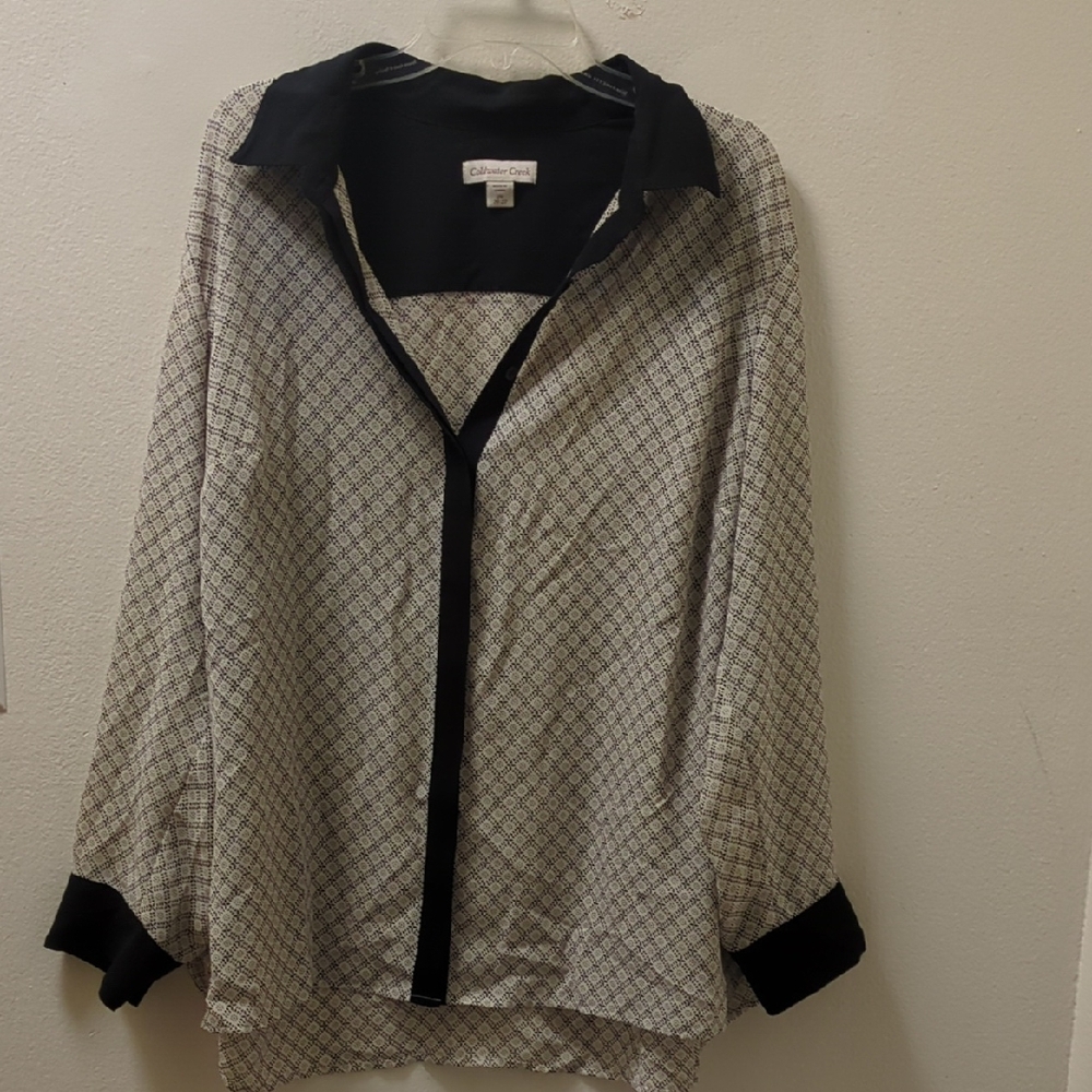 Coldwater Creek Black and White Oversized Button Down Shirt